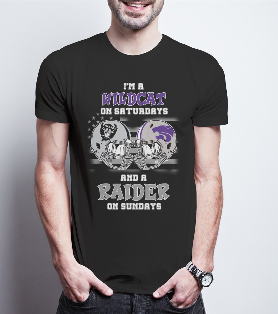 I'm A Wildcat On Saturdays And A Raider On Sundays Kansas State Wildcats And Raiders Helmet T-Shirt