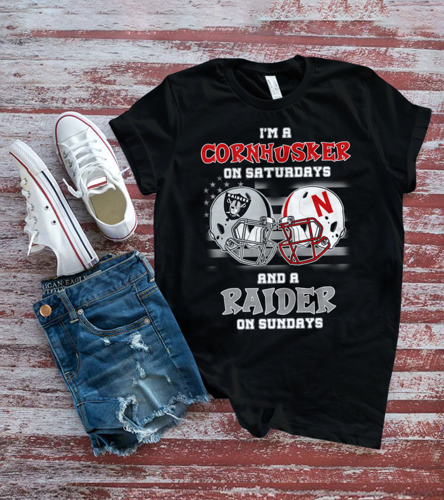 I'm A Cornhusker On Saturdays And A Raider On Sundays Raiders Nebraska Helmet T-Shirt