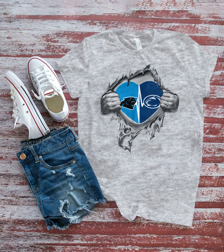 Carolina Panthers Penn State Nittany Lions Heartbeat Fusion T-Shirt