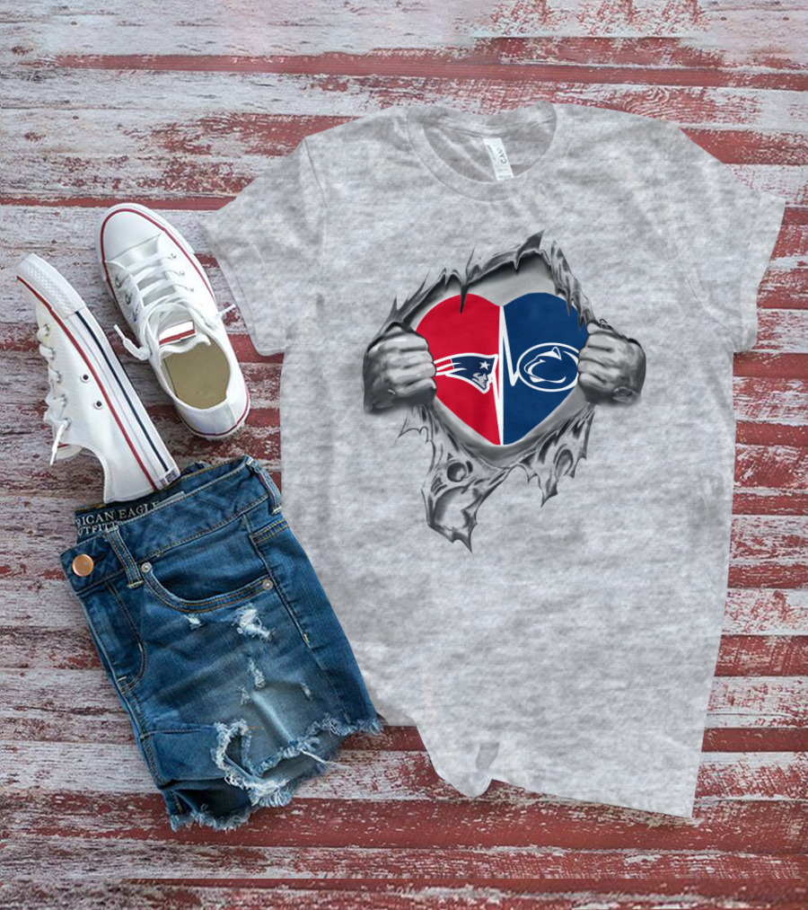 Patriots Penn State Dual Loyalty Heart Tear T-Shirt