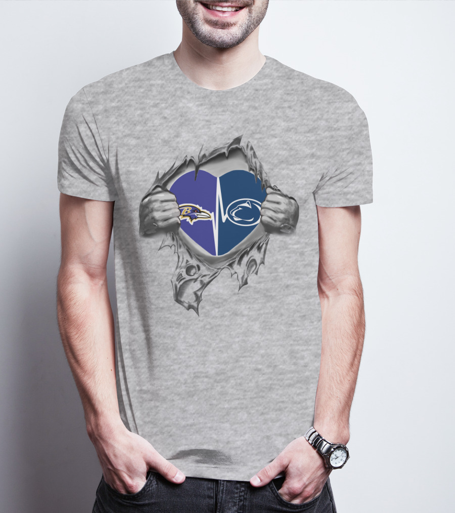 Baltimore Ravens Penn State Heart Rip T-Shirt