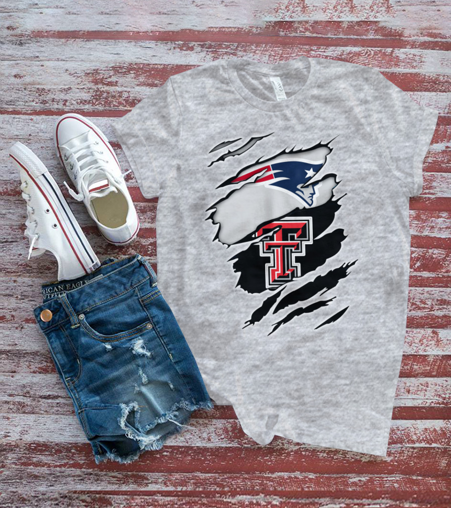 New England Patriots Texas Tech Red Raiders Logo Collaboration T-Shirt