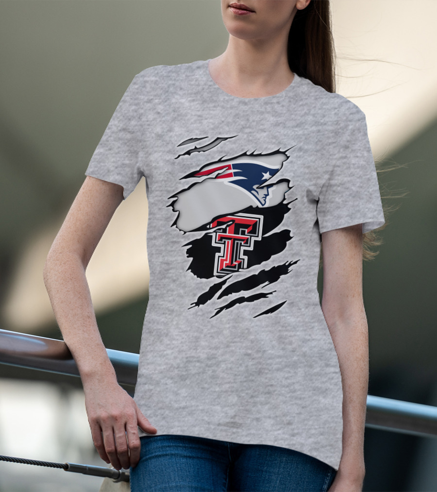 New England Patriots Texas Tech Red Raiders Logo Collaboration T-Shirt