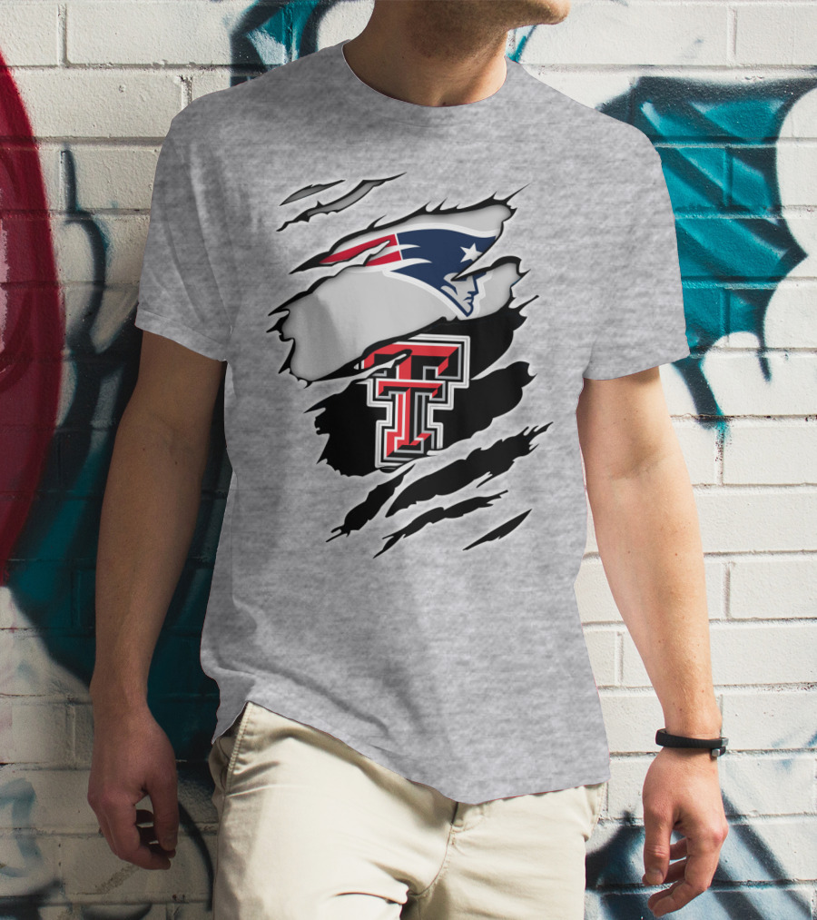 New England Patriots Texas Tech Red Raiders Logo Collaboration T-Shirt