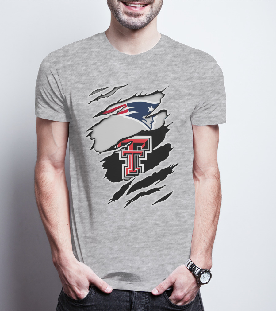 New England Patriots Texas Tech Red Raiders Logo Collaboration T-Shirt