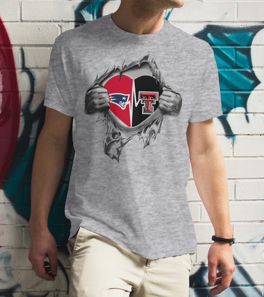 Patriots Texas Tech Heart Logo With Torn Silver Hand T-Shirt