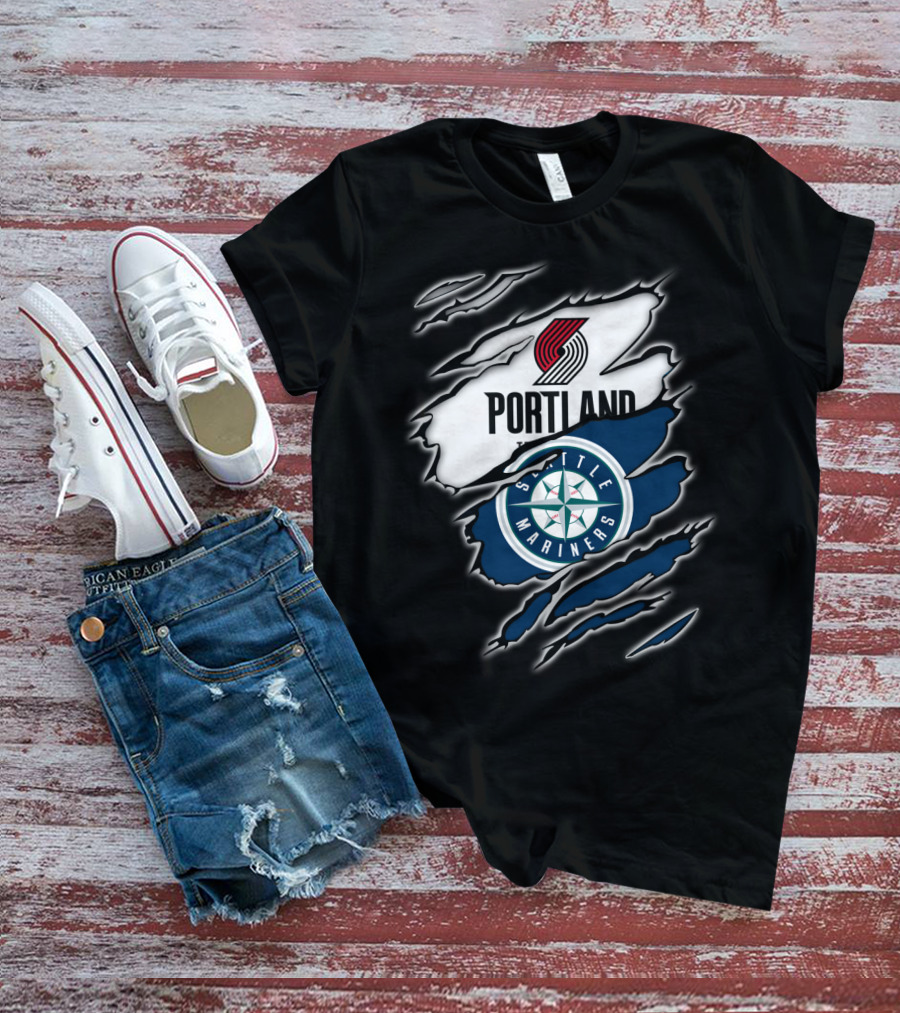 Portland Blazers Seattle Mariners Fan Collaboration T-Shirt