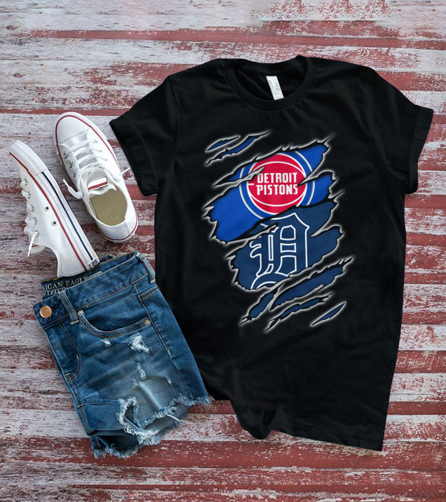 Detroit Pistons Tigers Logo Mashup T-Shirt