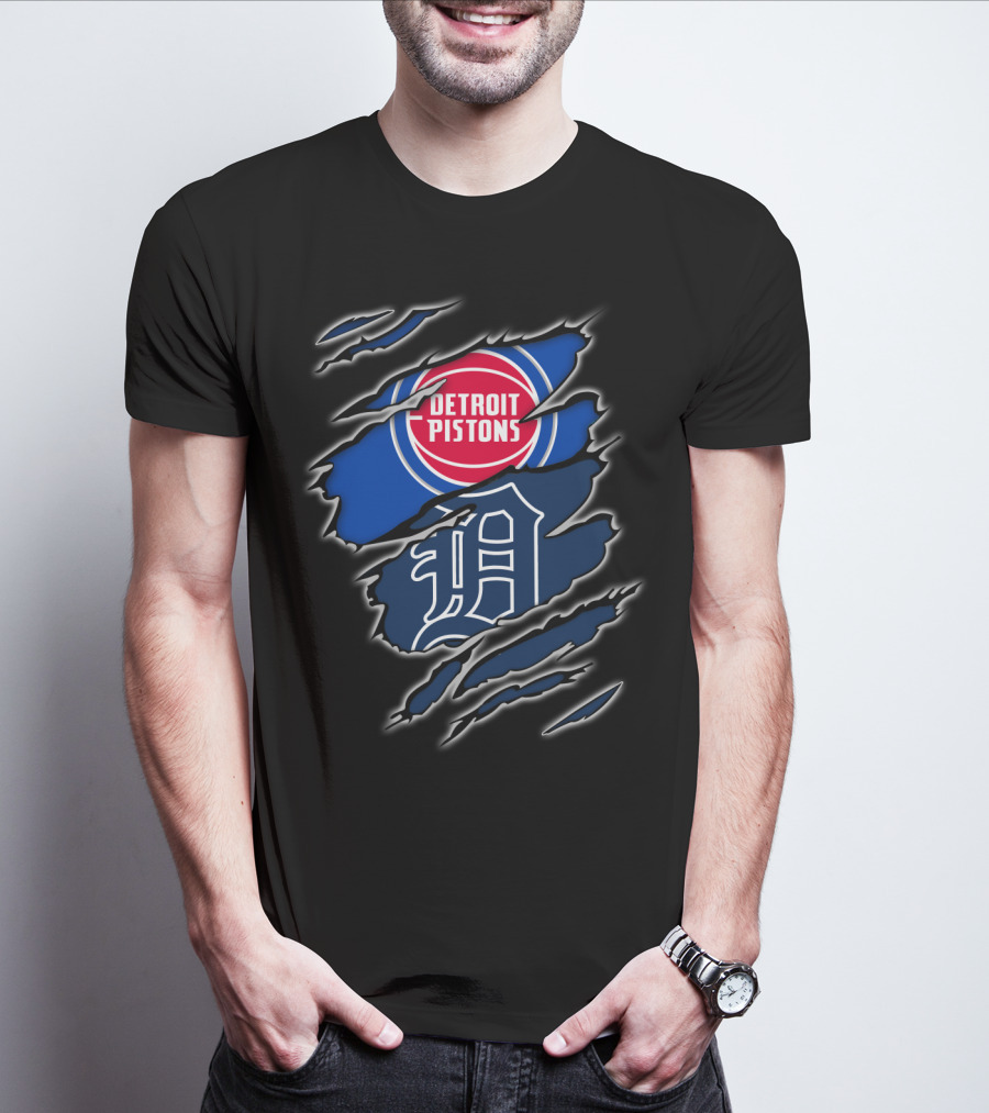 Detroit Pistons Tigers Logo Mashup T-Shirt