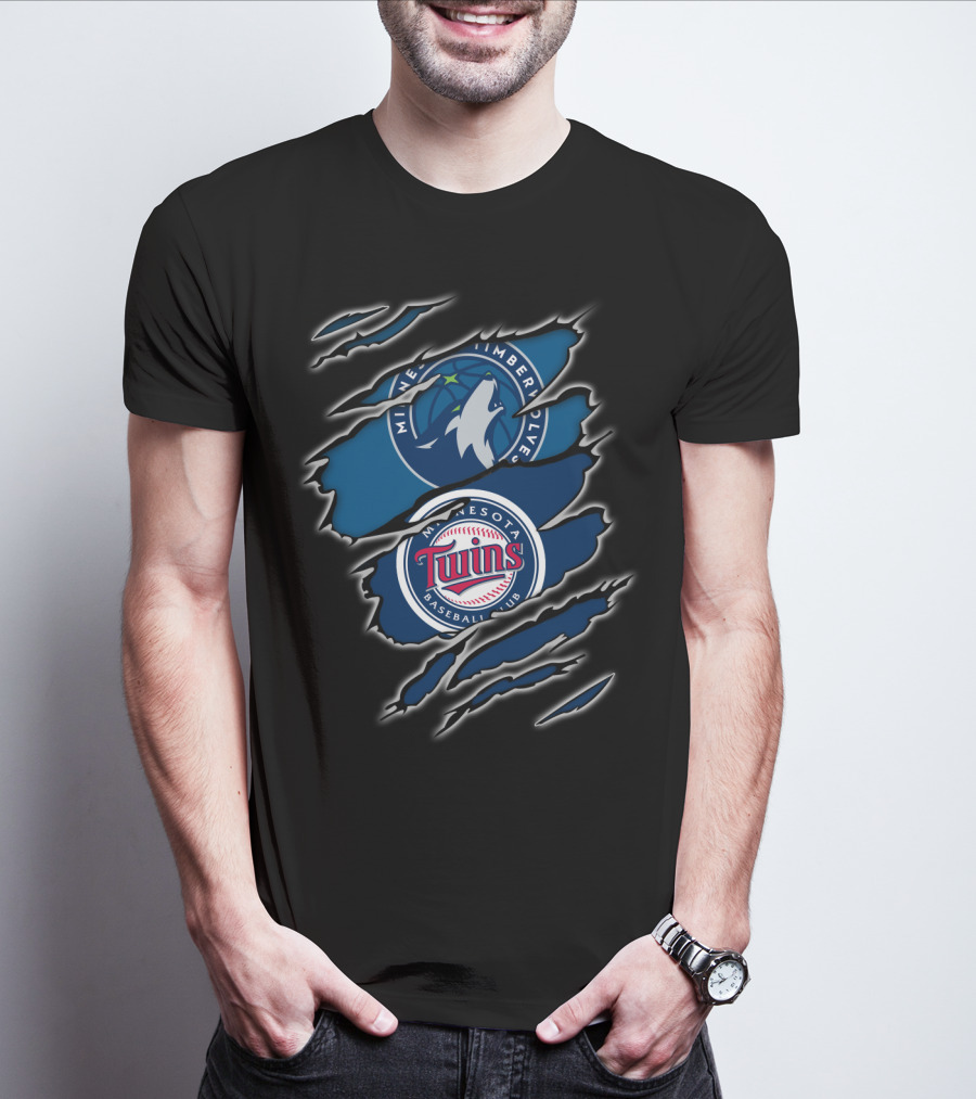 Minnesota Timberwolves Minnesota Twins Baseball Club Logo Claw Marks T-Shirt