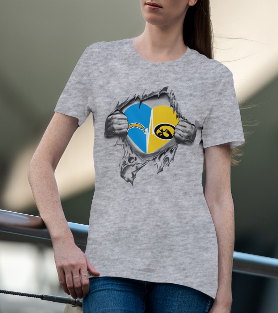 Hawkeyes Chargers Heart Logo Fusion Breaking Through T-Shirt