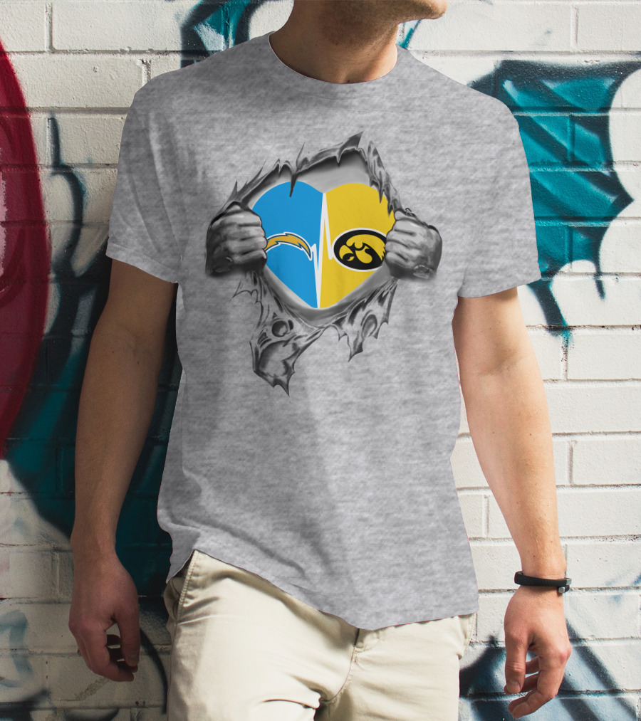 Hawkeyes Chargers Heart Logo Fusion Breaking Through T-Shirt