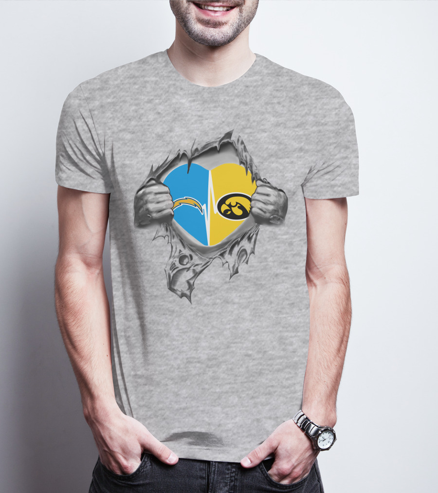 Hawkeyes Chargers Heart Logo Fusion Breaking Through T-Shirt