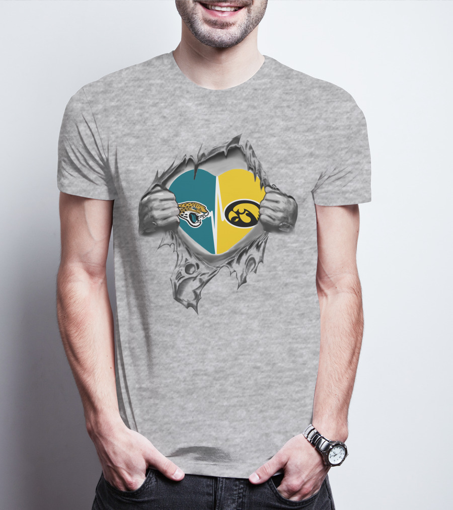 Hawkeyes Jaguars Heartbeat Logo Fusion Gray Background T-Shirt