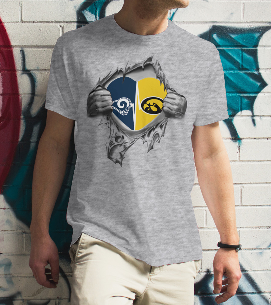 Hawkeyes Rams Split Heart Logo With Ripped Effect T-Shirt