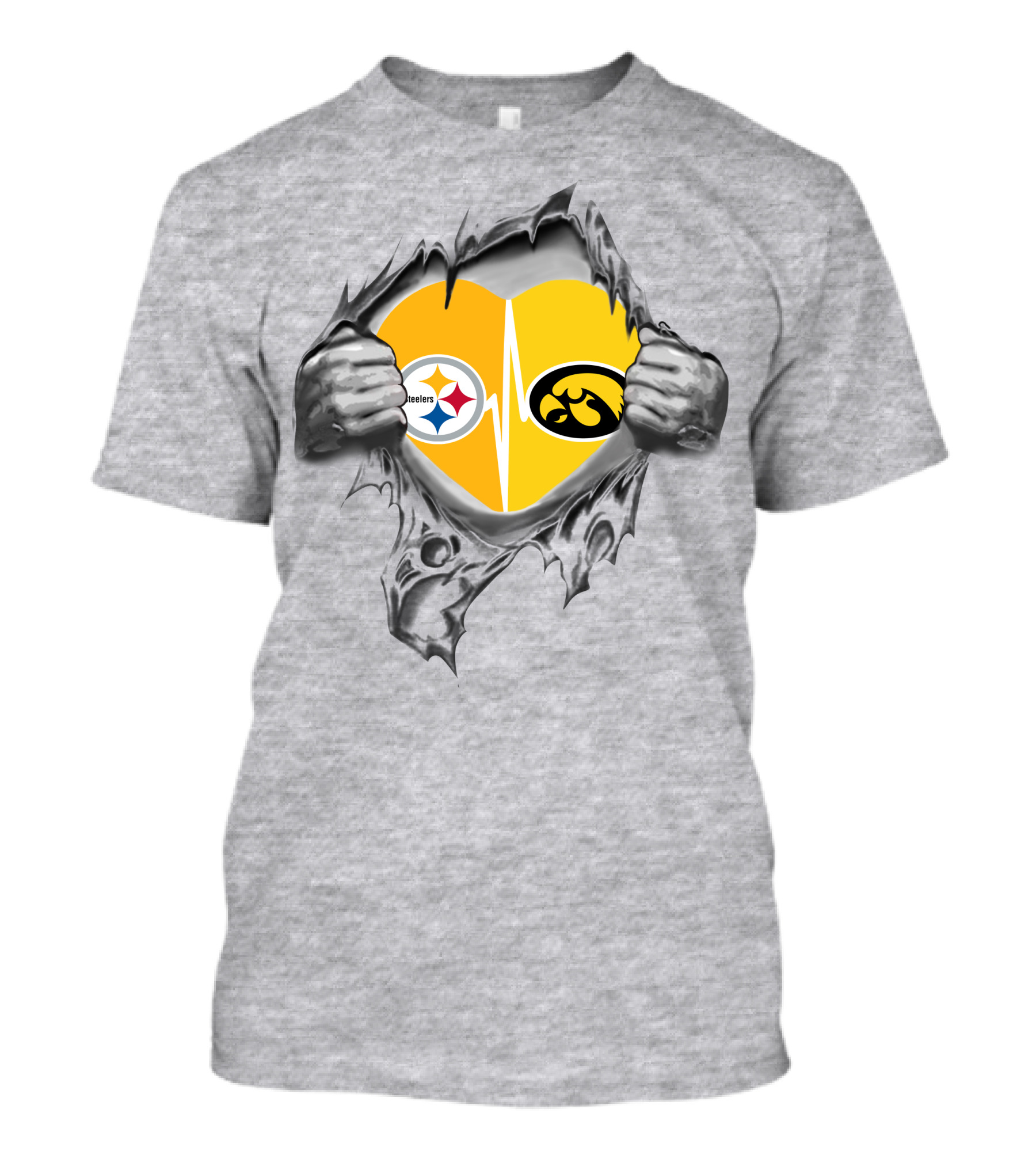 Steelers Hawkeyes Heartbeat Peeling Hands Football Fan T-Shirt