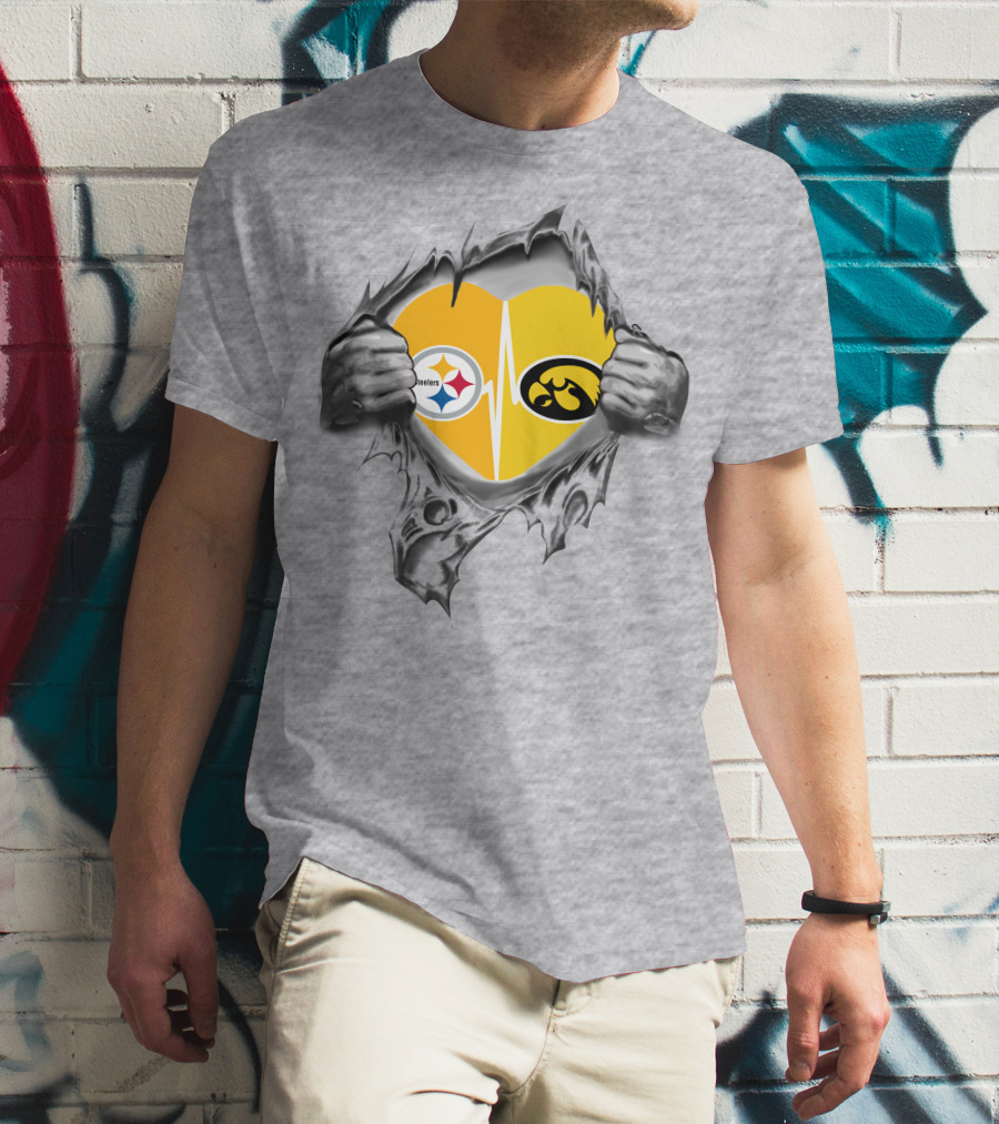 Steelers Hawkeyes Heartbeat Peeling Hands Football Fan T-Shirt