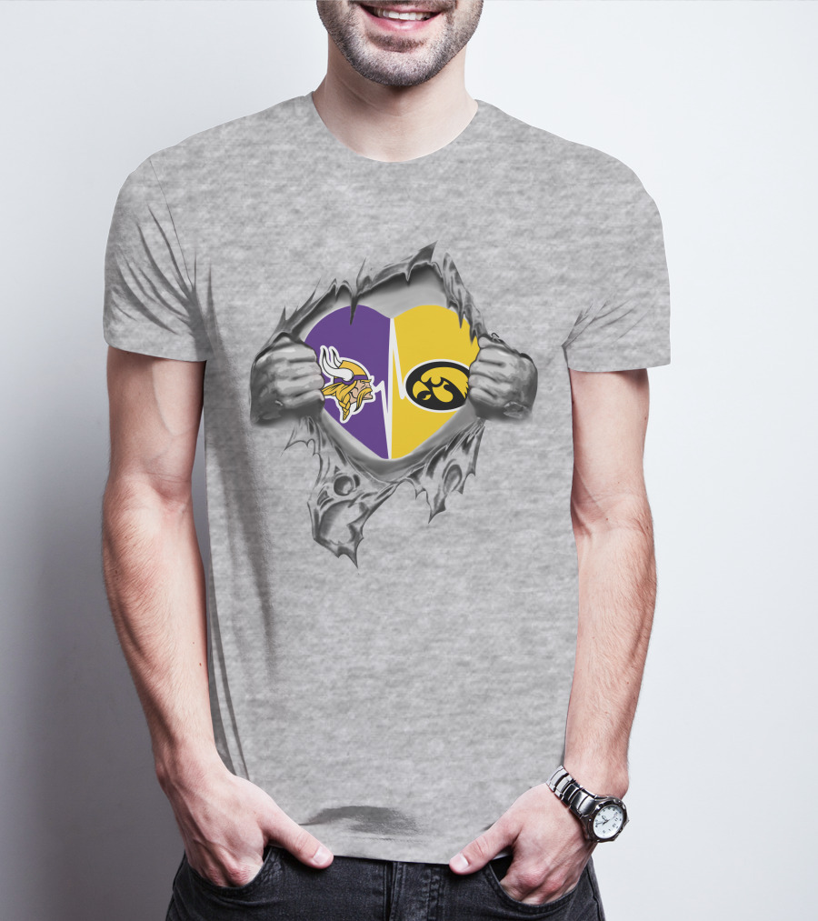 Hawkeyes Vikings Heart Split With Ripped Hands T-Shirt