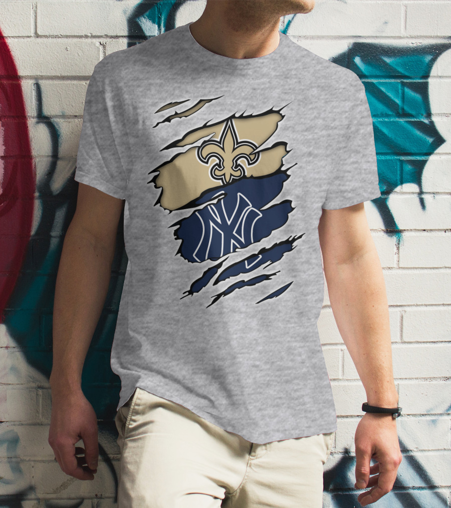 New Orleans Saints And New York Yankees Logo Fusion T-Shirt