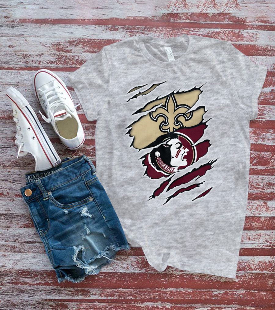 Saints Seminoles Logo Fusion With New Orleans And Florida State Elements T-Shirt