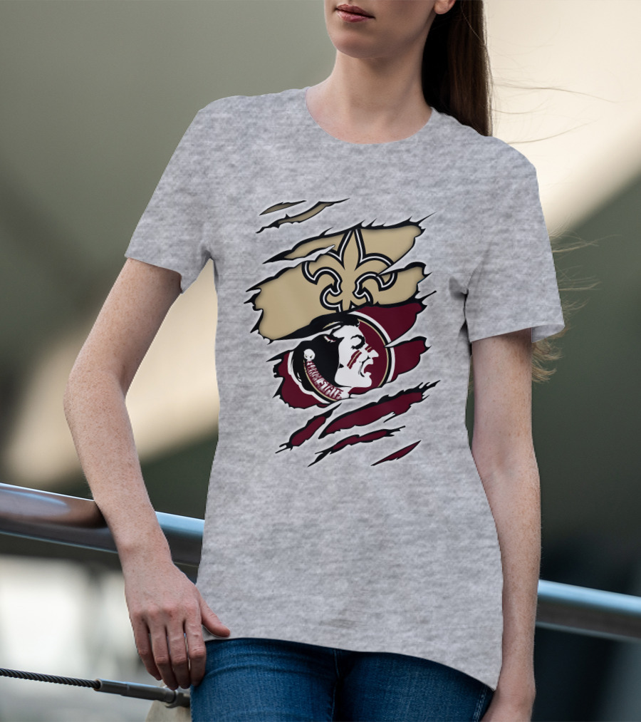 Saints Seminoles Logo Fusion With New Orleans And Florida State Elements T-Shirt
