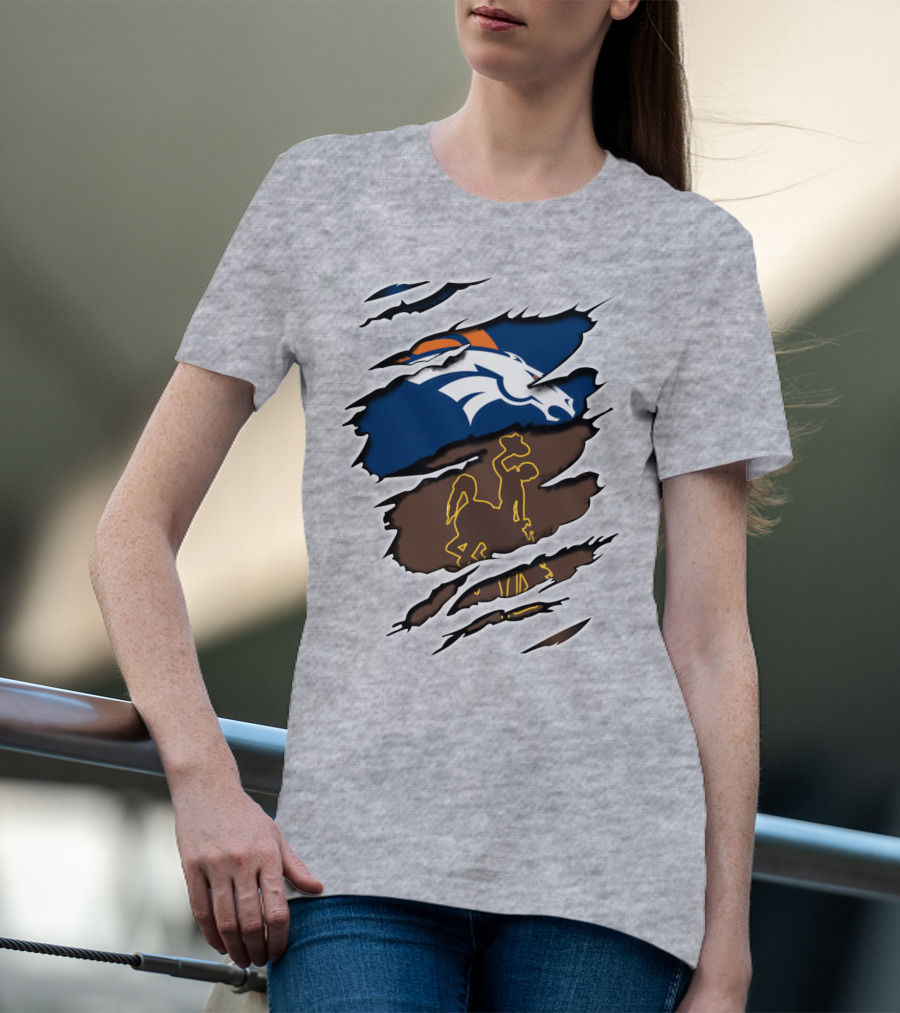 Denver Broncos Wyoming Cowboys Horse Rip T-Shirt