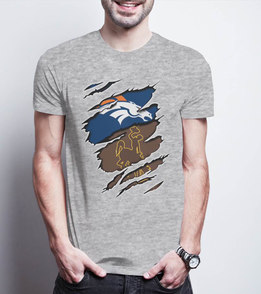 Denver Broncos Wyoming Cowboys Horse Rip T-Shirt