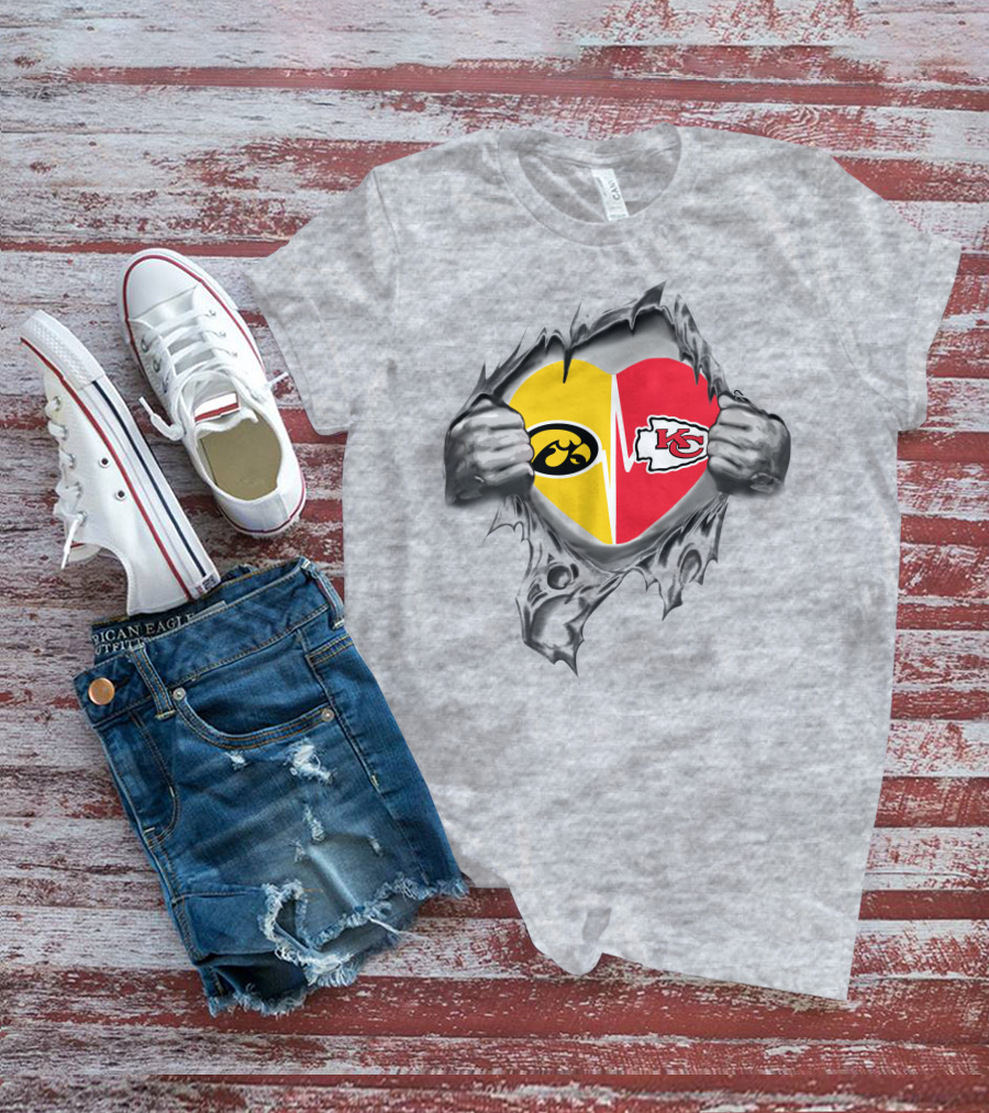 Chiefs Hawkeyes Heart Split Kansas City Iowa Football Passion T-Shirt