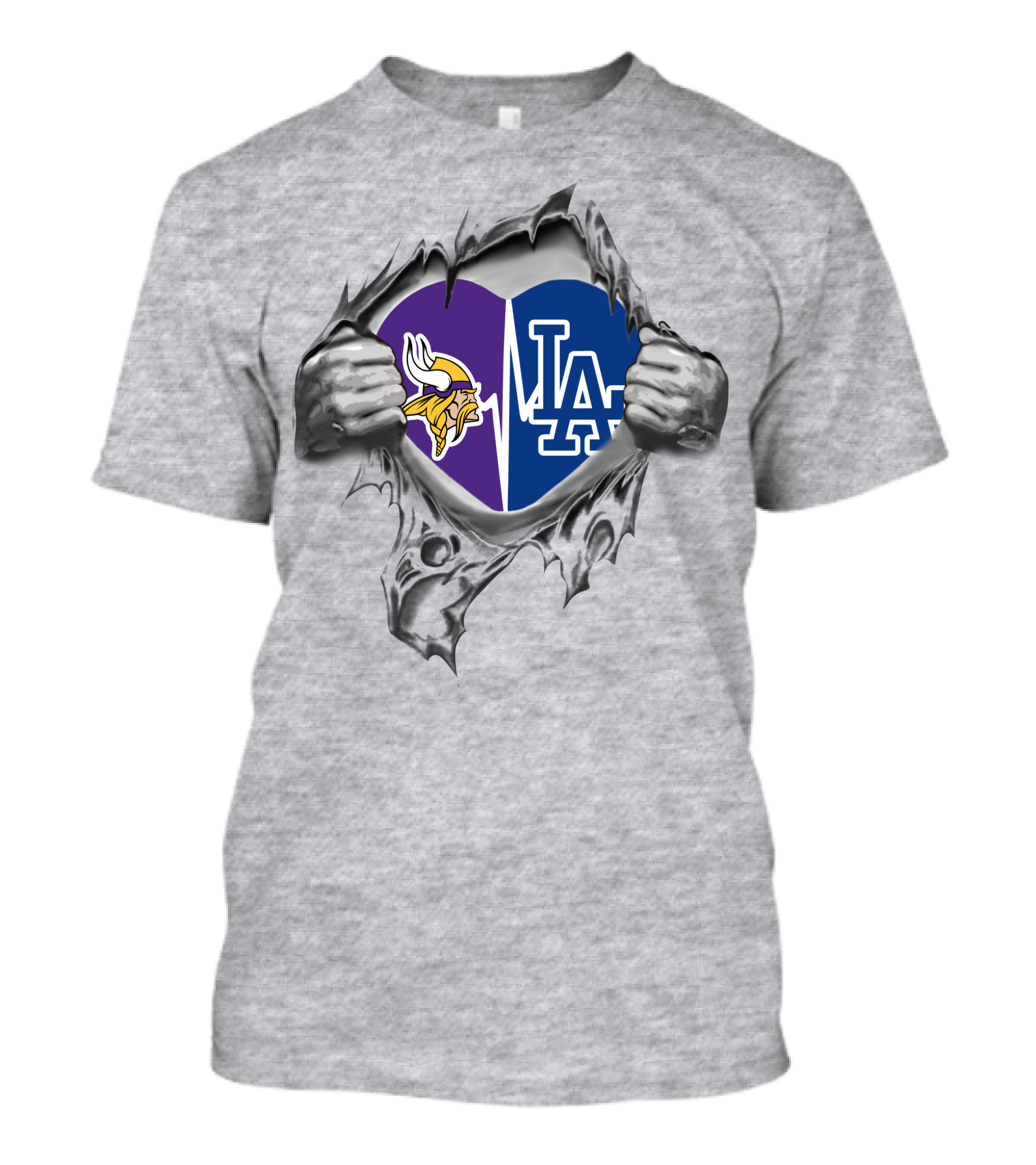Vikings Dodgers It's In My Heart LA Logo Split Purple And Blue Heart NFL MLB Fans T-Shirt
