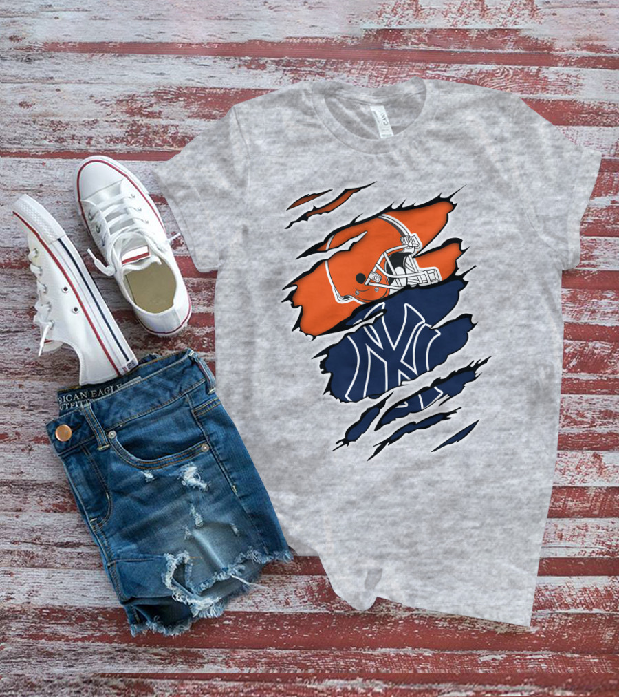 Cleveland Browns New York Yankees Football Baseball Crossover T-Shirt