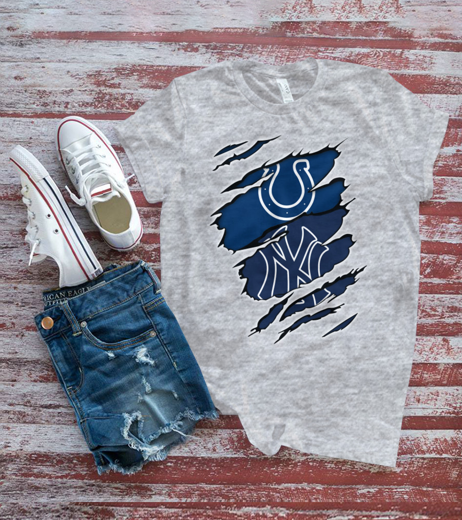 Colts Yankees Sports Crossover Logo Claw Marks T-Shirt