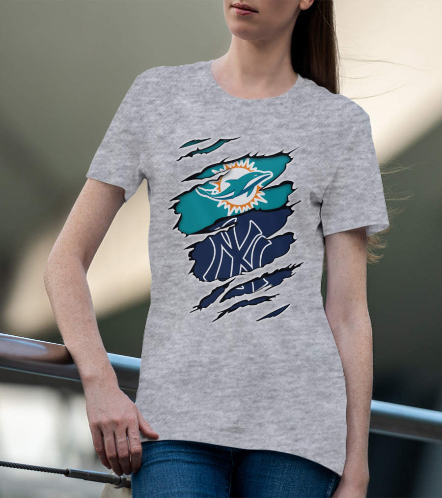 Miami Dolphins New York Yankees Logos Integration T-Shirt