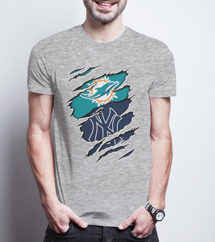 Miami Dolphins New York Yankees Logos Integration T-Shirt