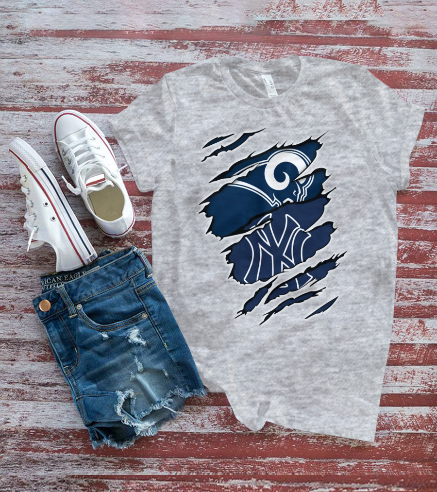 Rams Yankees Logo Fusion Iconic Sports Collaboration T-Shirt
