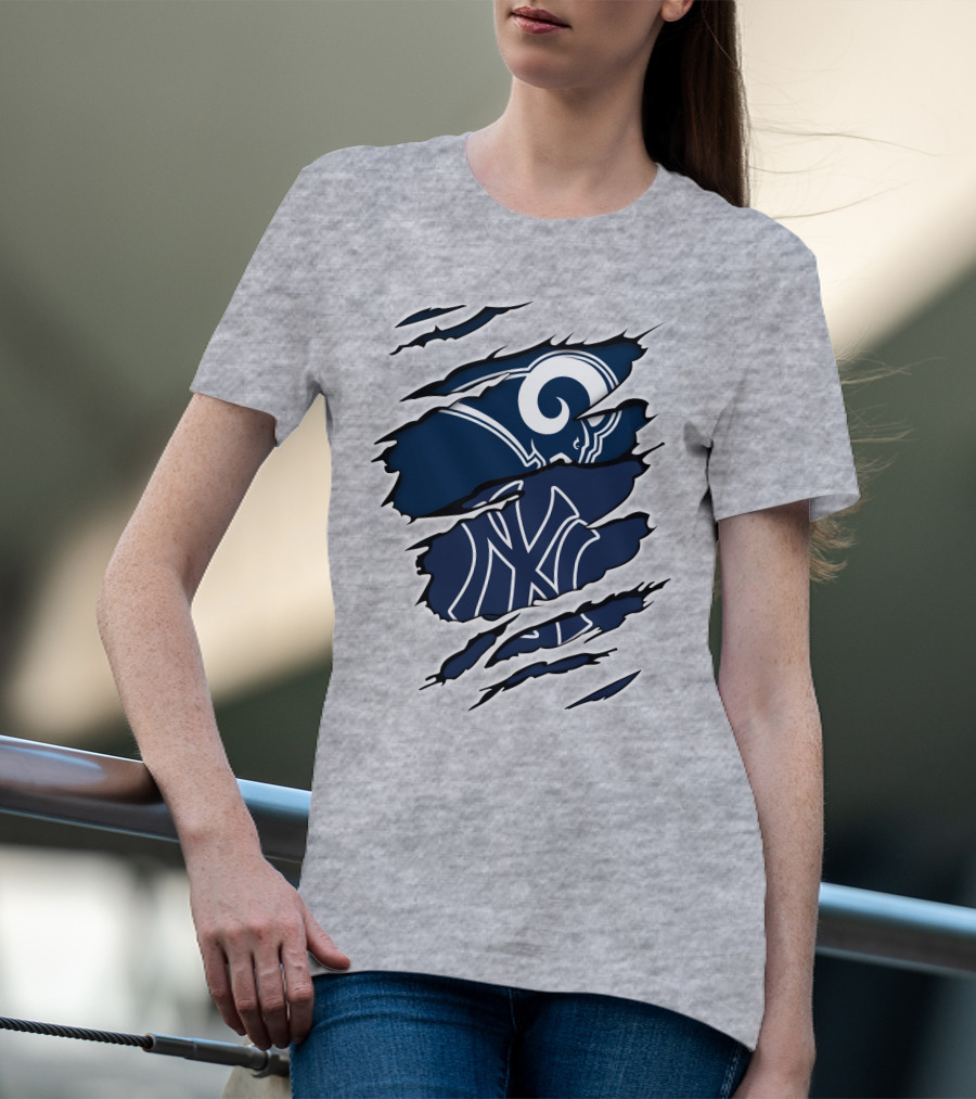 Rams Yankees Logo Fusion Iconic Sports Collaboration T-Shirt