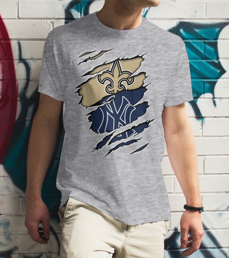 Fleur-De-Lis Saints And Yankees Ny Logo Mashup T-Shirt