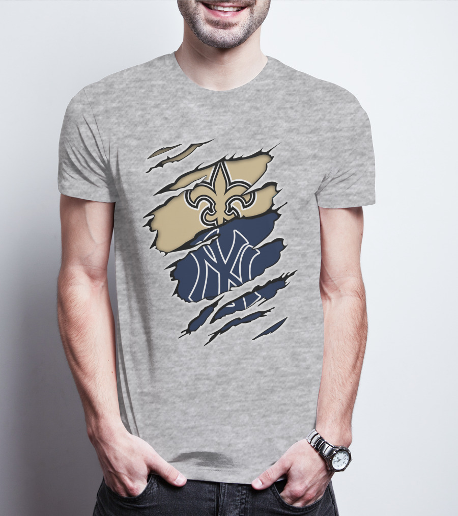 Fleur-De-Lis Saints And Yankees Ny Logo Mashup T-Shirt
