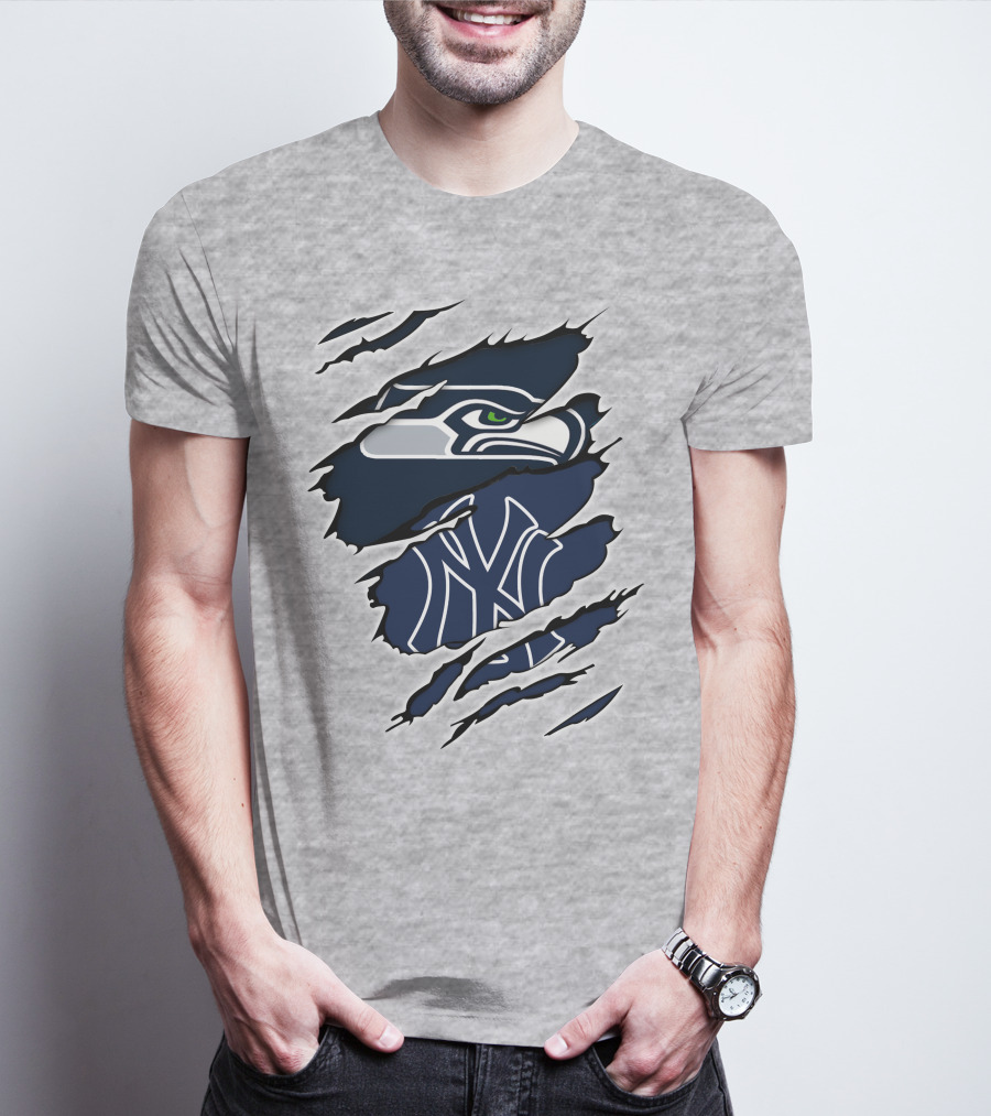 Seahawks Yankees Logo Crossover Claw Marks T-Shirt