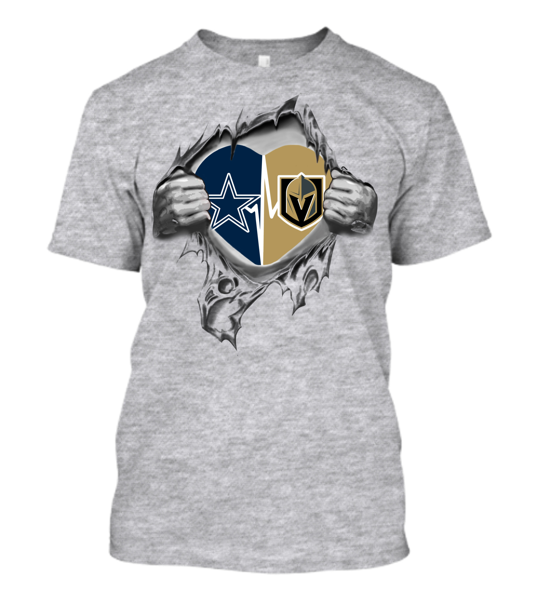 Golden Knights Cowboys Heart Split With Star And Shield T-Shirt