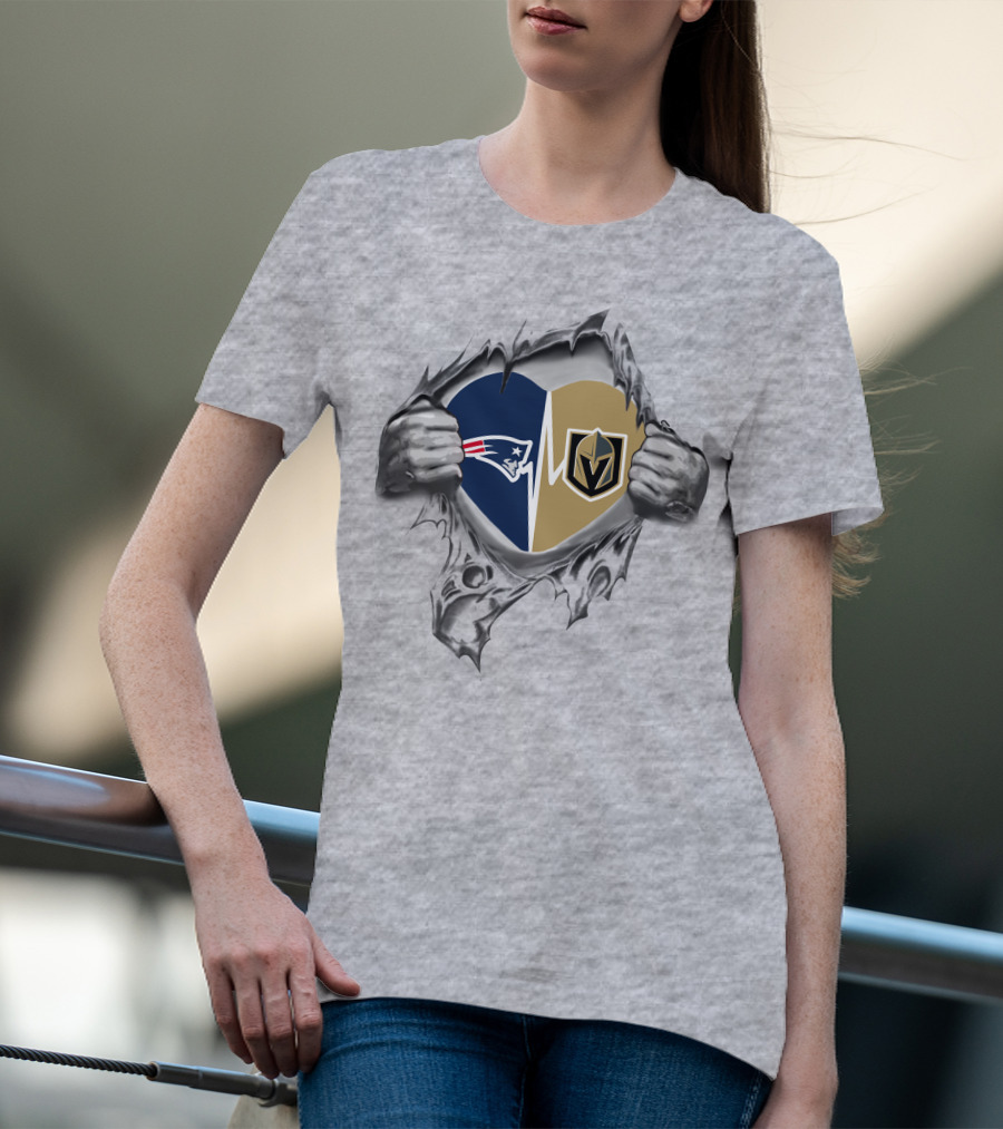 Golden Knights And Patriots Heartbeat Emblem T-Shirt