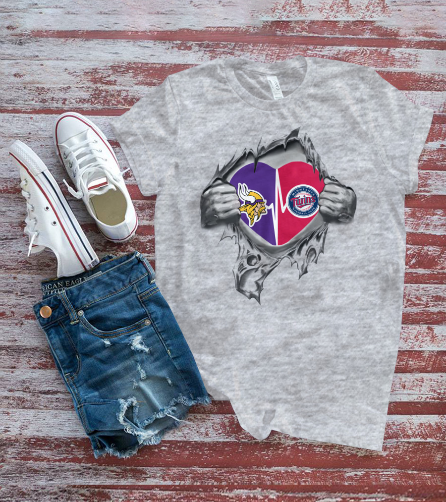 Vikings Twins Heartbeat Logo Fusion T-Shirt