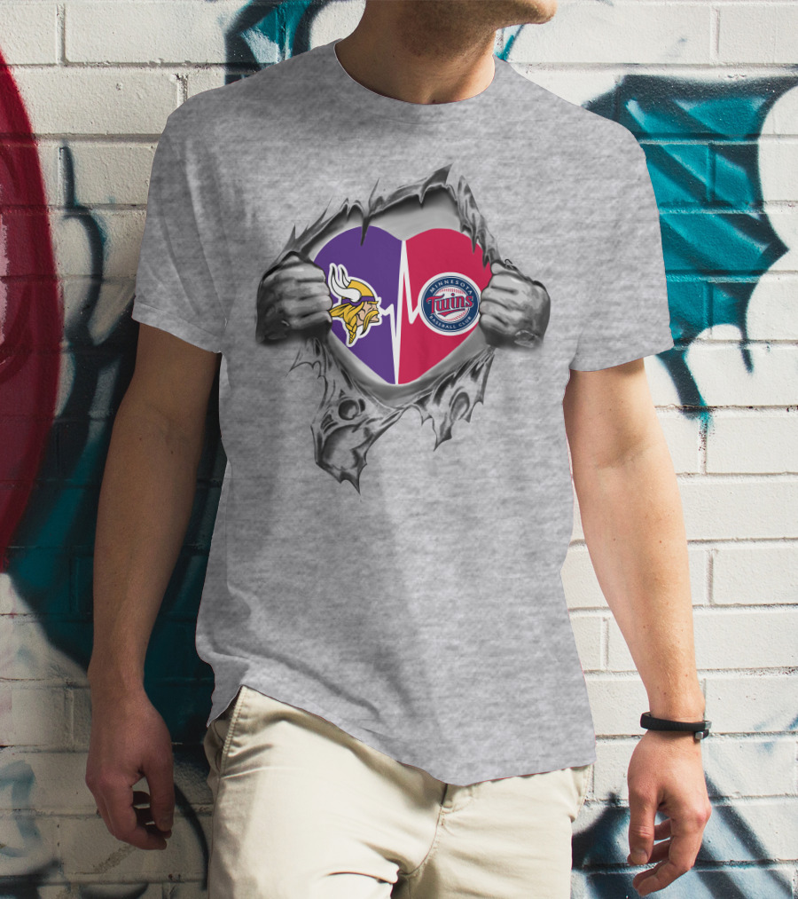 Vikings Twins Heartbeat Logo Fusion T-Shirt