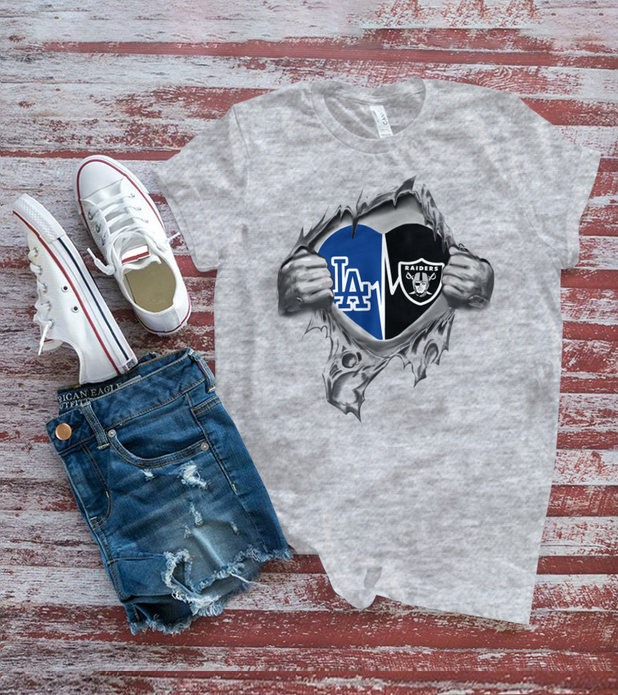 Raiders Dodgers LA Heartbeat Fan Passion T-Shirt