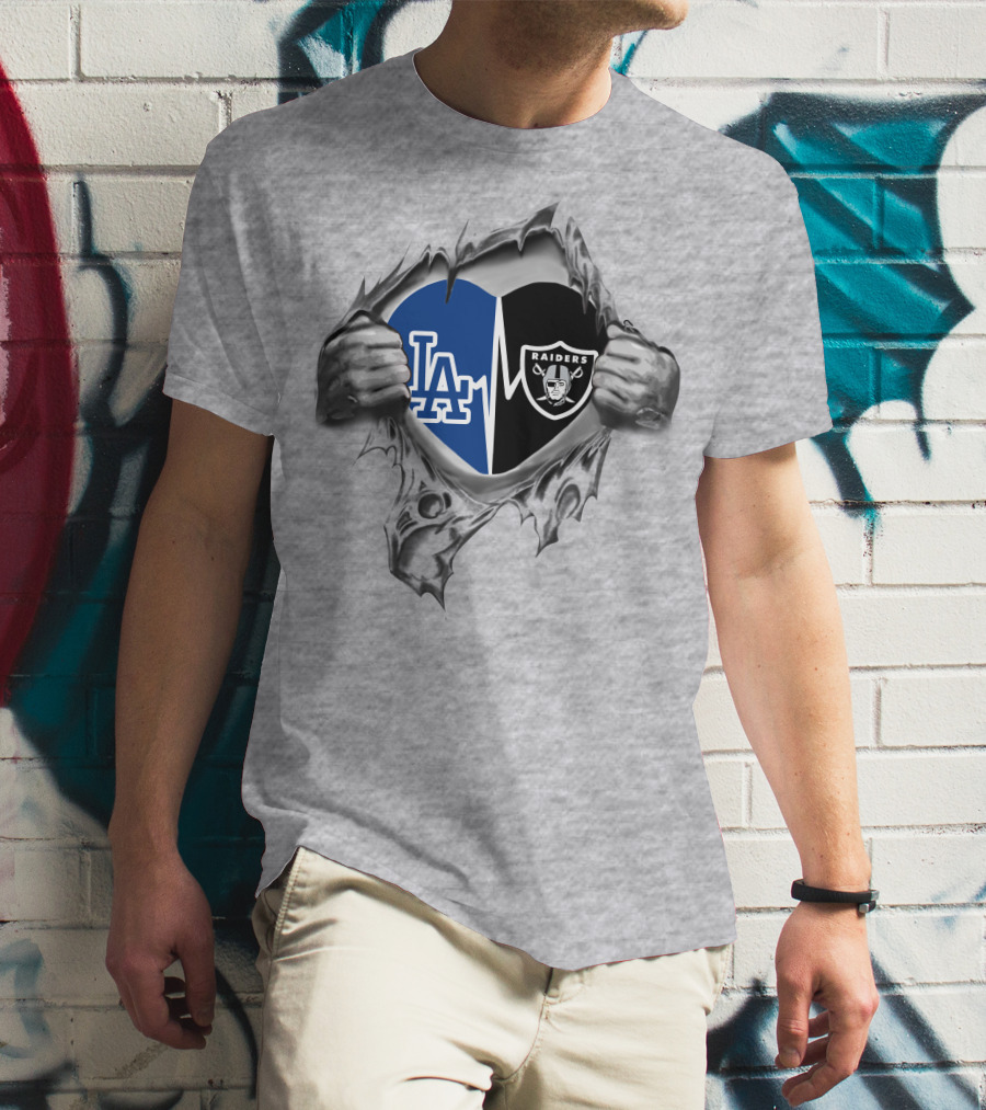 Raiders Dodgers LA Heartbeat Fan Passion T-Shirt