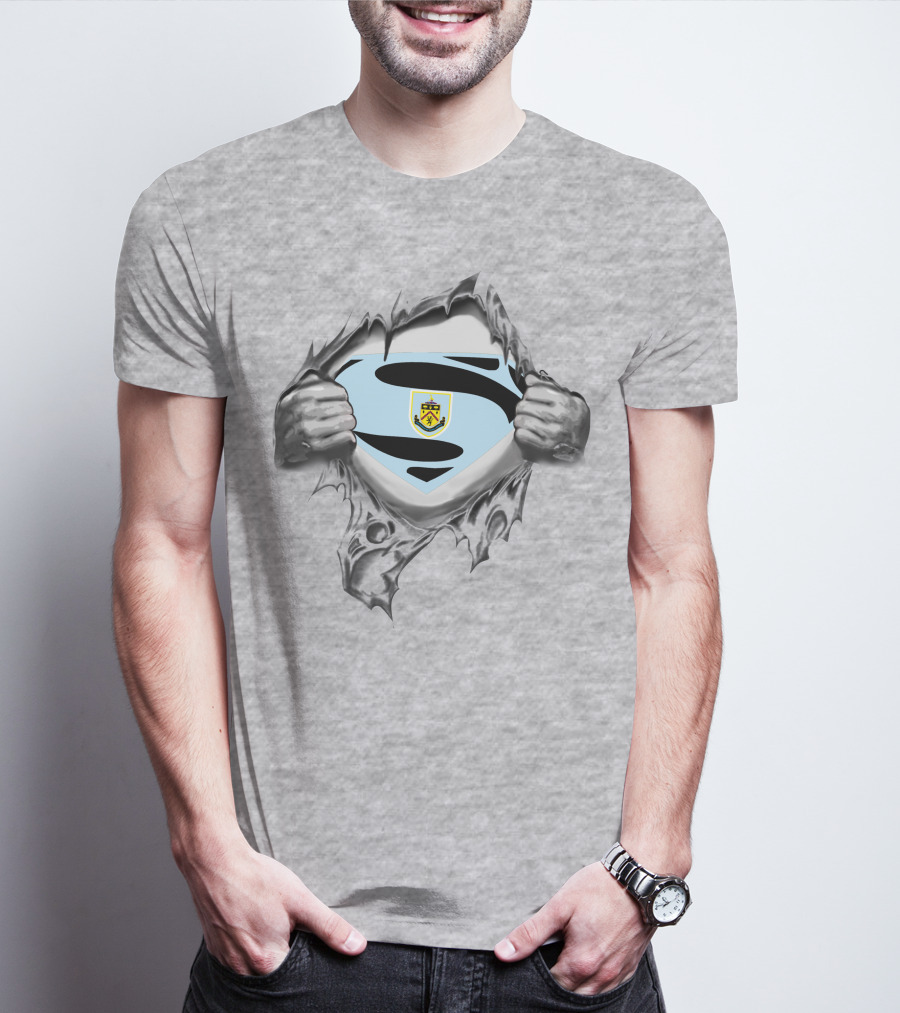 PL Burnley Football Crest Superman Shield Torn Reveal T-Shirt