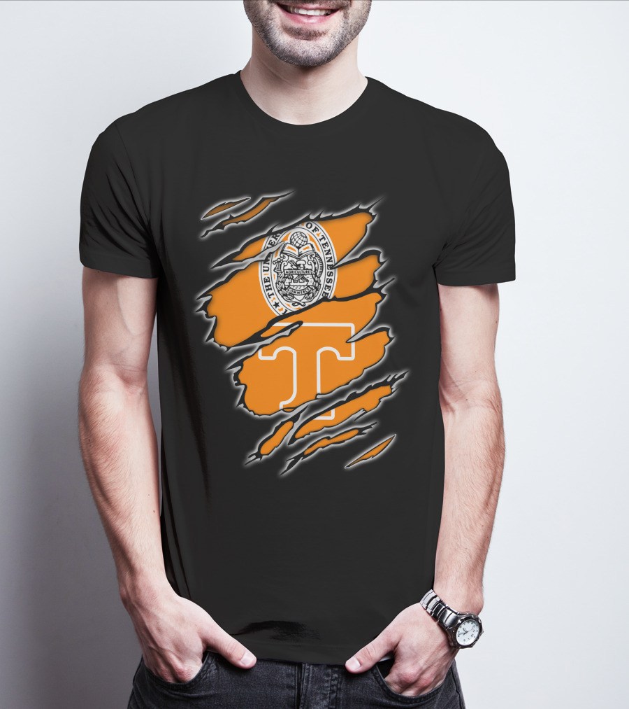 NCAA Tennessee Volunteers University Of Tennessee Seal And T Logo Orange Claw Marks T-Shirt