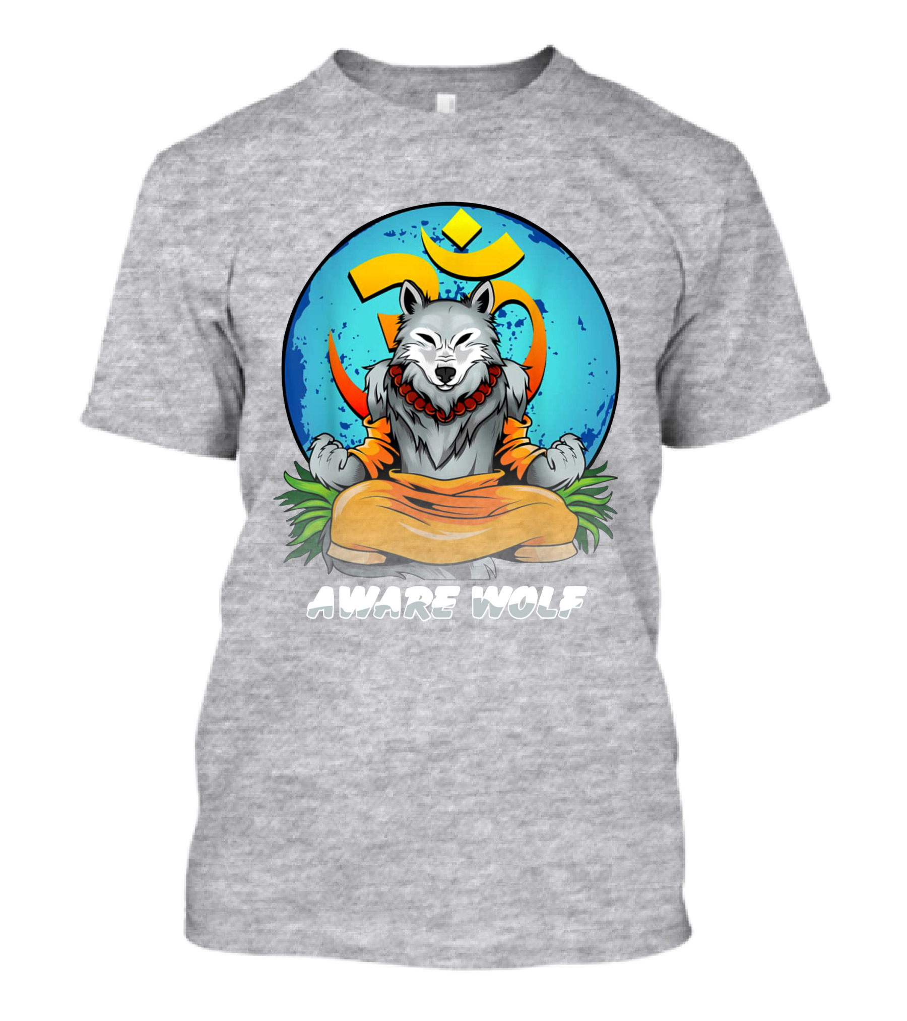 Aware Wolf Meditation Om Symbol Wolf T-Shirt