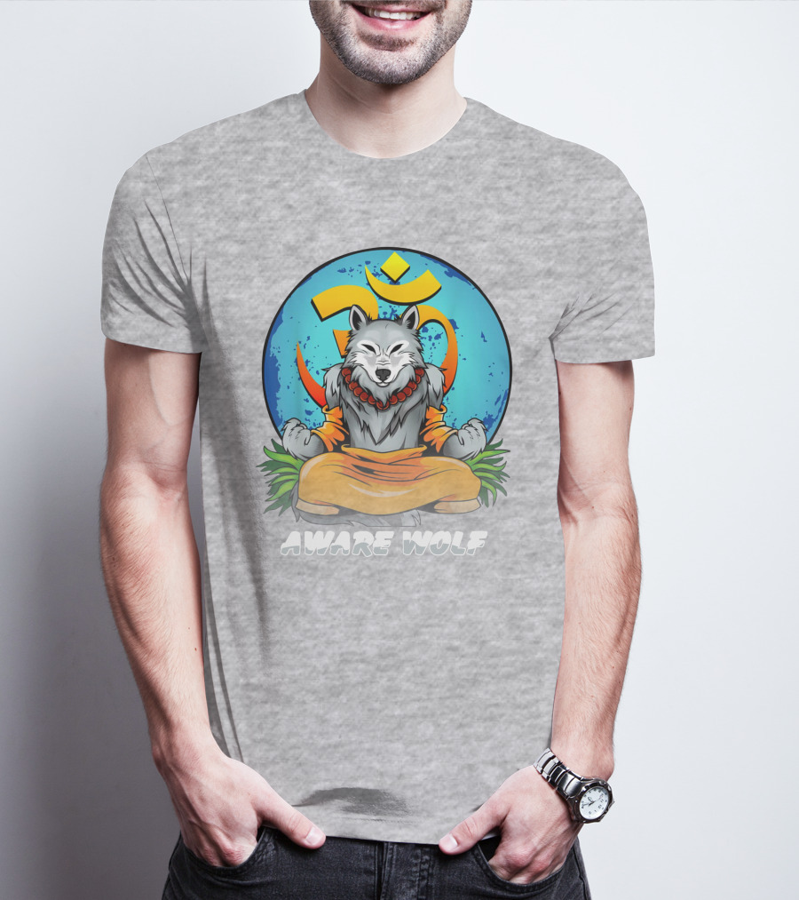 Aware Wolf Meditation Om Symbol Wolf T-Shirt