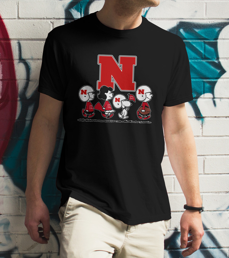 Peanuts Nebraska Cornhuskers Football Marching With Snoopy And Friends T-Shirt