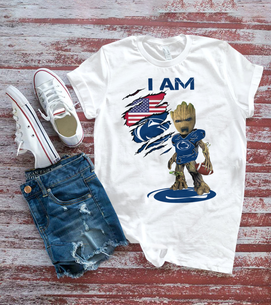 I AM Baby Groot Penn State Football American Flag T-Shirt
